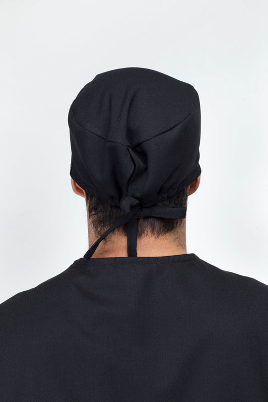Back view of Black Men’s Surgical Cap showing the adjustable tie and full hair coverage