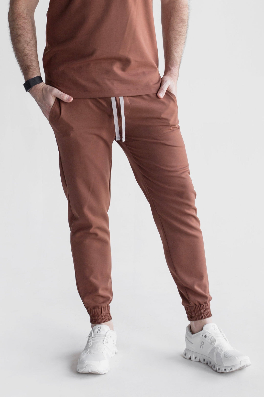 Man wearing Fresh Cocoa Scrub Pants by Work &amp; Chill