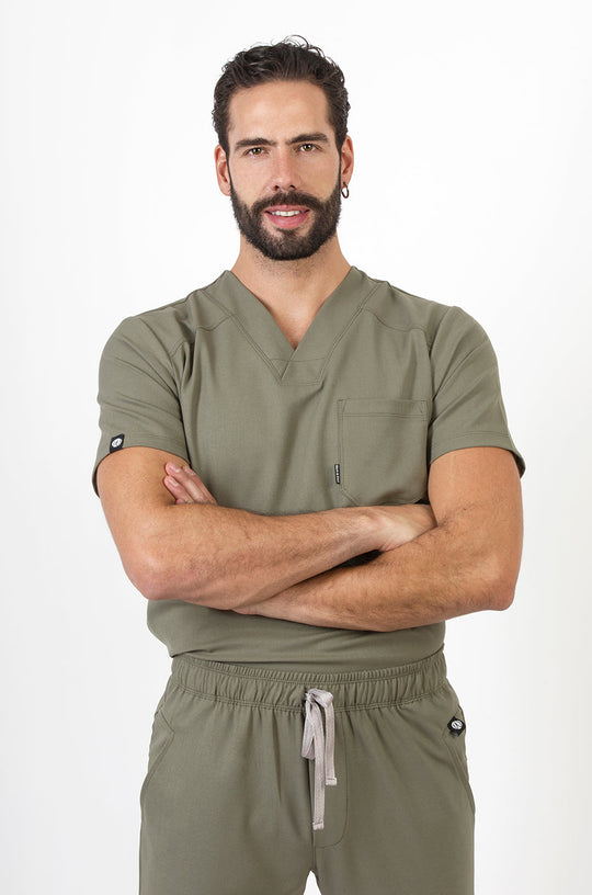 Man wearing Fresh Olive Scrub Top by Work &amp; Chill