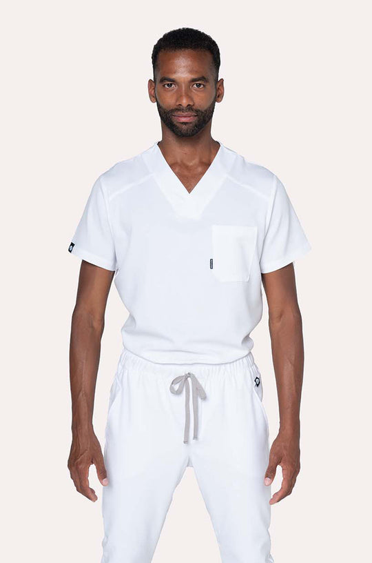 Man wearing Fresh White Scrub Top by Work &amp; Chill