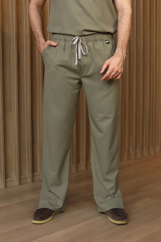 Man wearing Harry Olive Scrub Pants by Work &amp; Chill