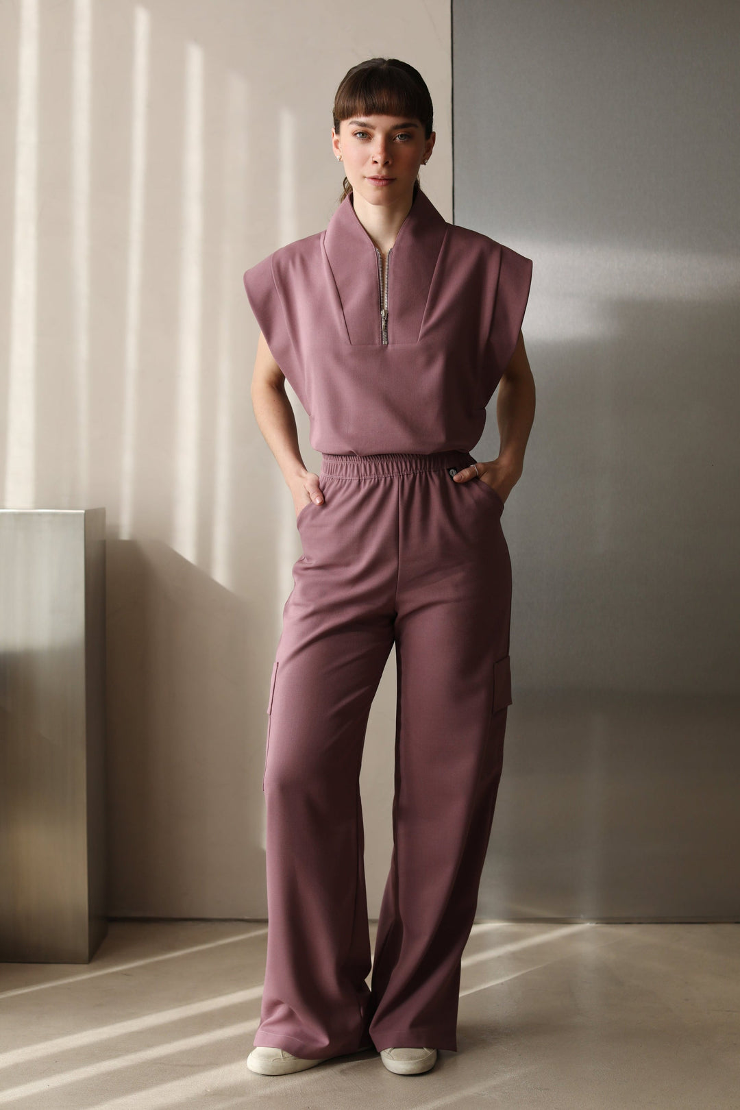 Kate Mauve Scrub Pants with wide-leg silhouette