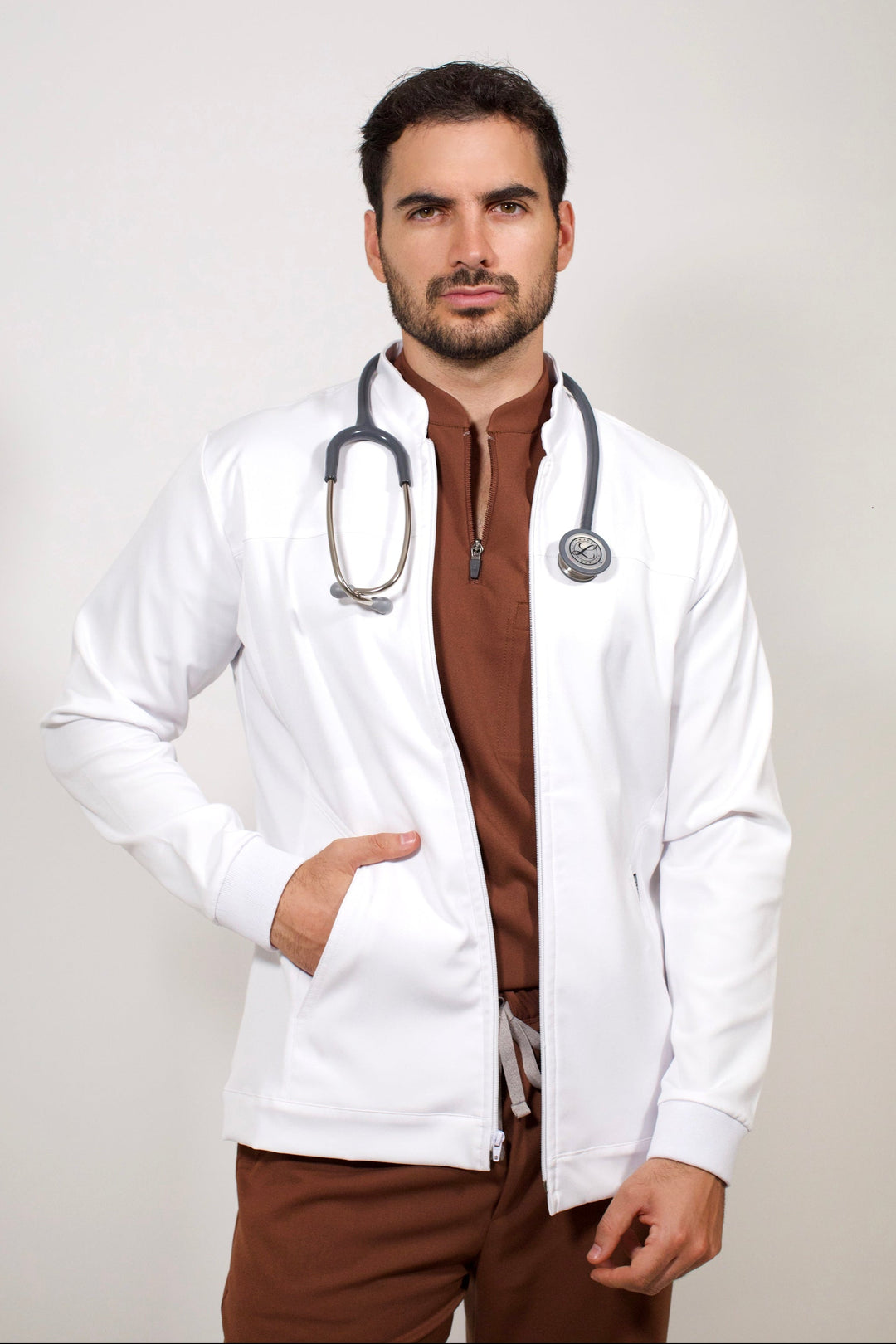 Man wearing Men’s White Work Coat by Work &amp; Chill